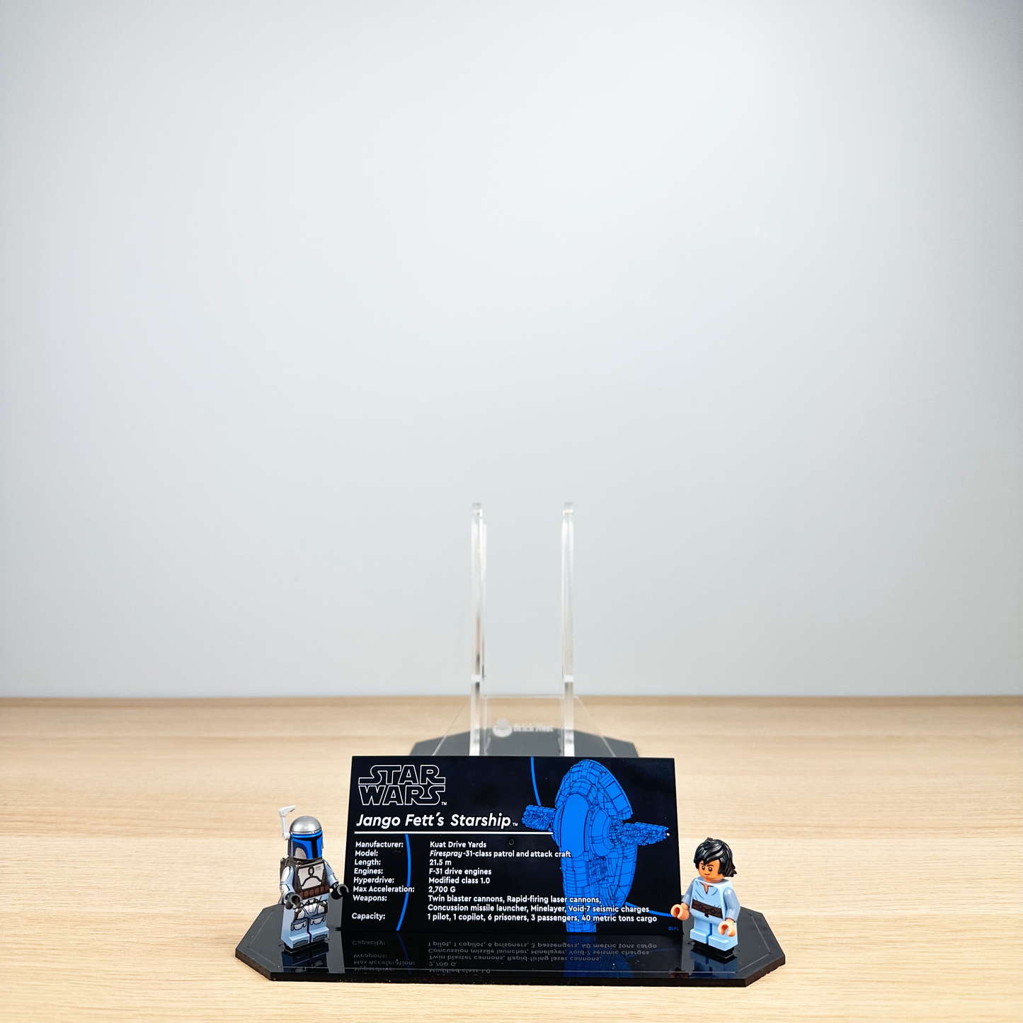 Acrylic Display Stand with Black Base compatible with Lego Jango Fett's Starship (75409)