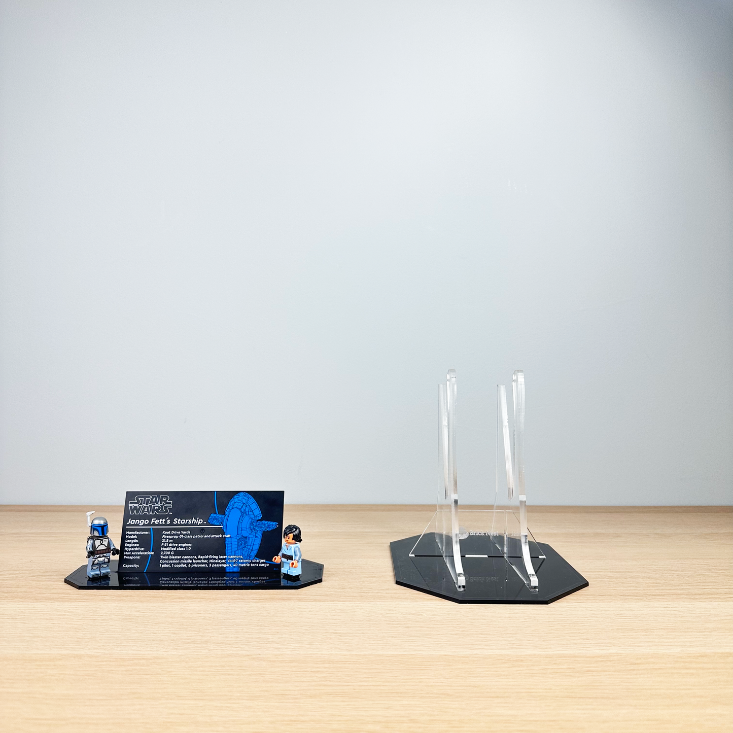 Acrylic Display Stand with Black Base compatible with Lego Jango Fett's Starship (75409)
