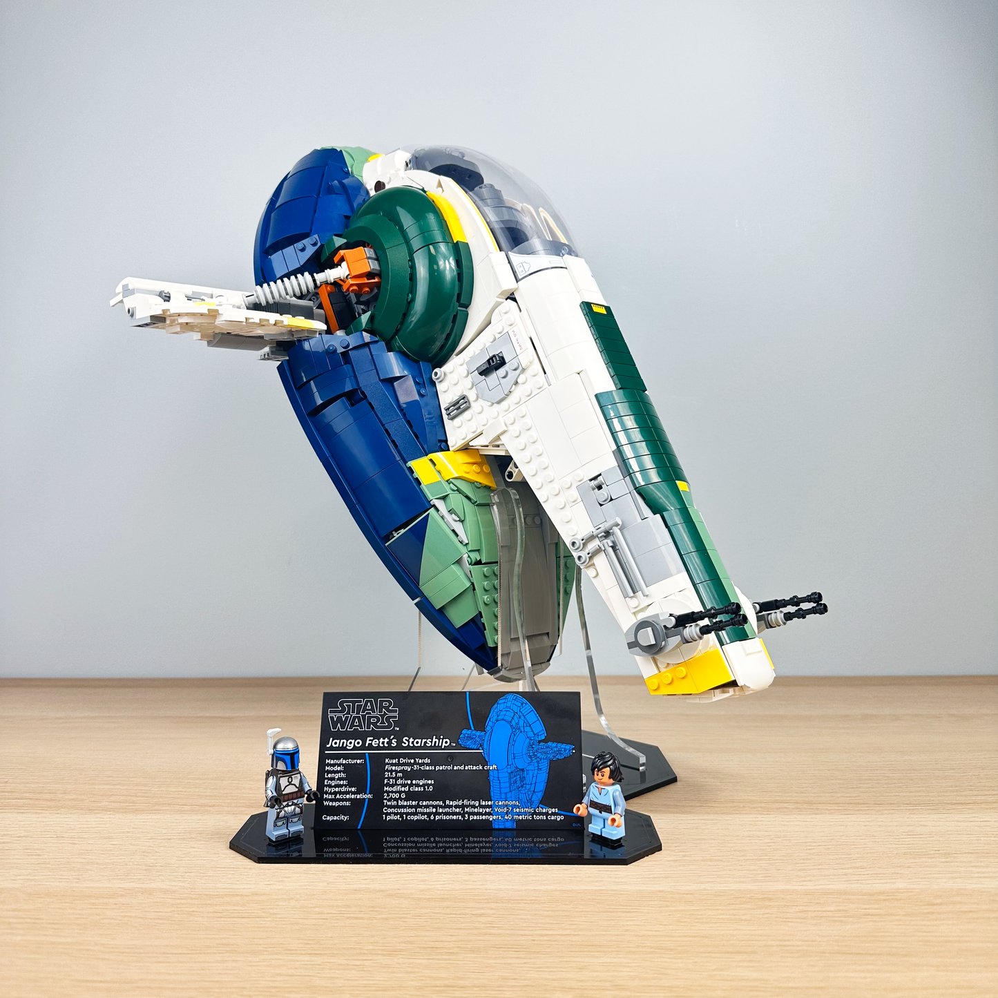 Acrylic Display Stand with Black Base compatible with Lego Jango Fett's Starship (75409)