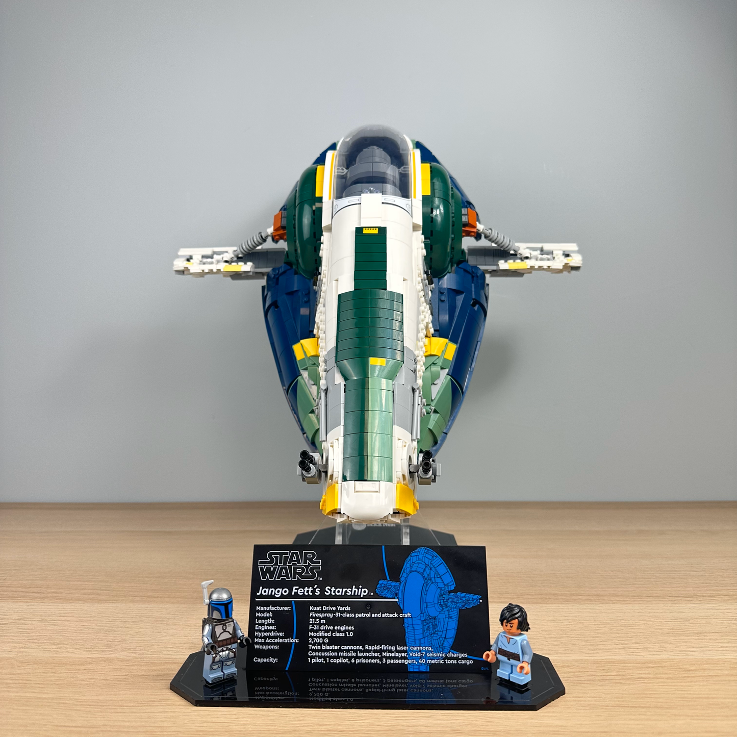 Acrylic Display Stand with Black Base compatible with Lego Jango Fett's Starship (75409)
