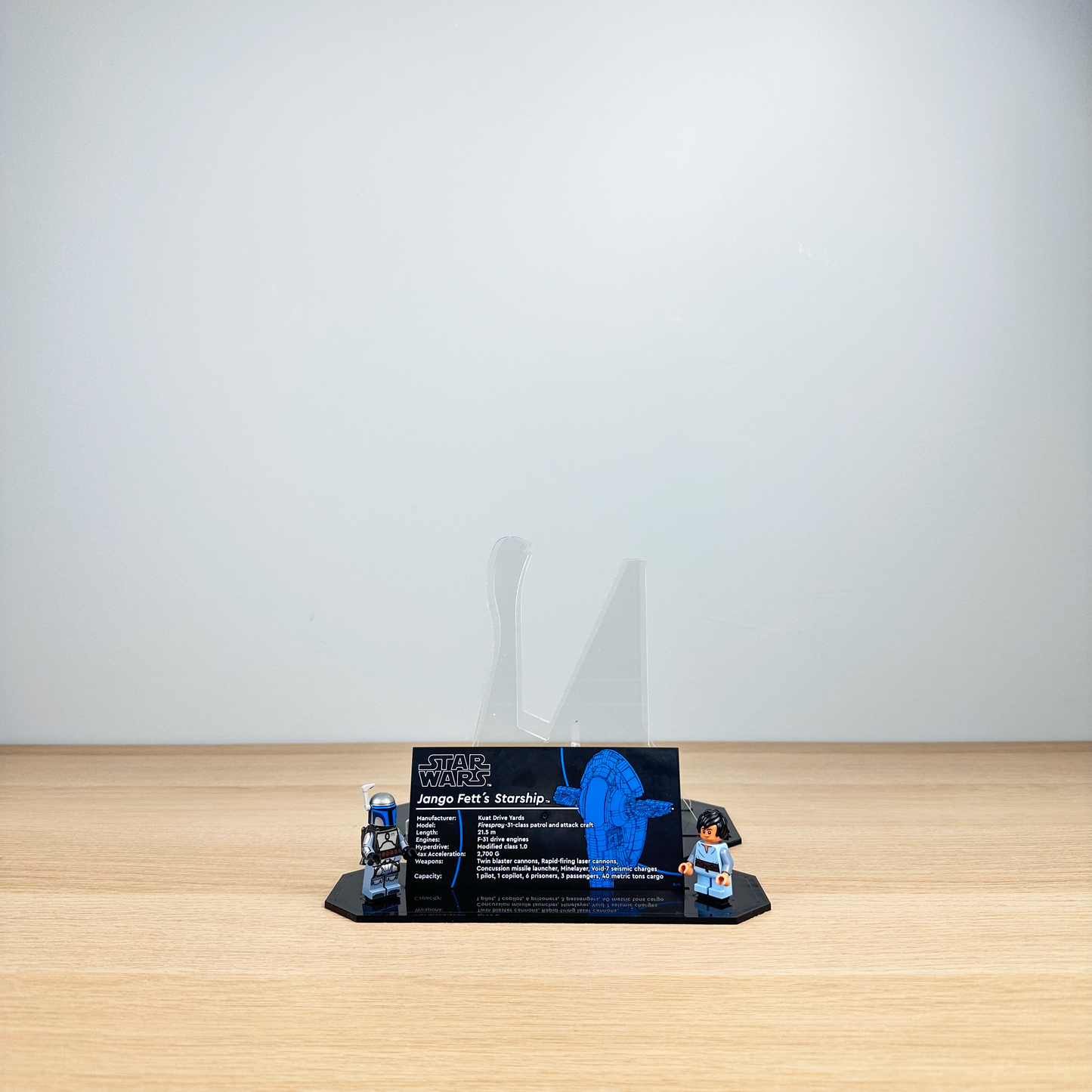 Acrylic Display Stand with Black Base compatible with Lego Jango Fett's Starship (75409)