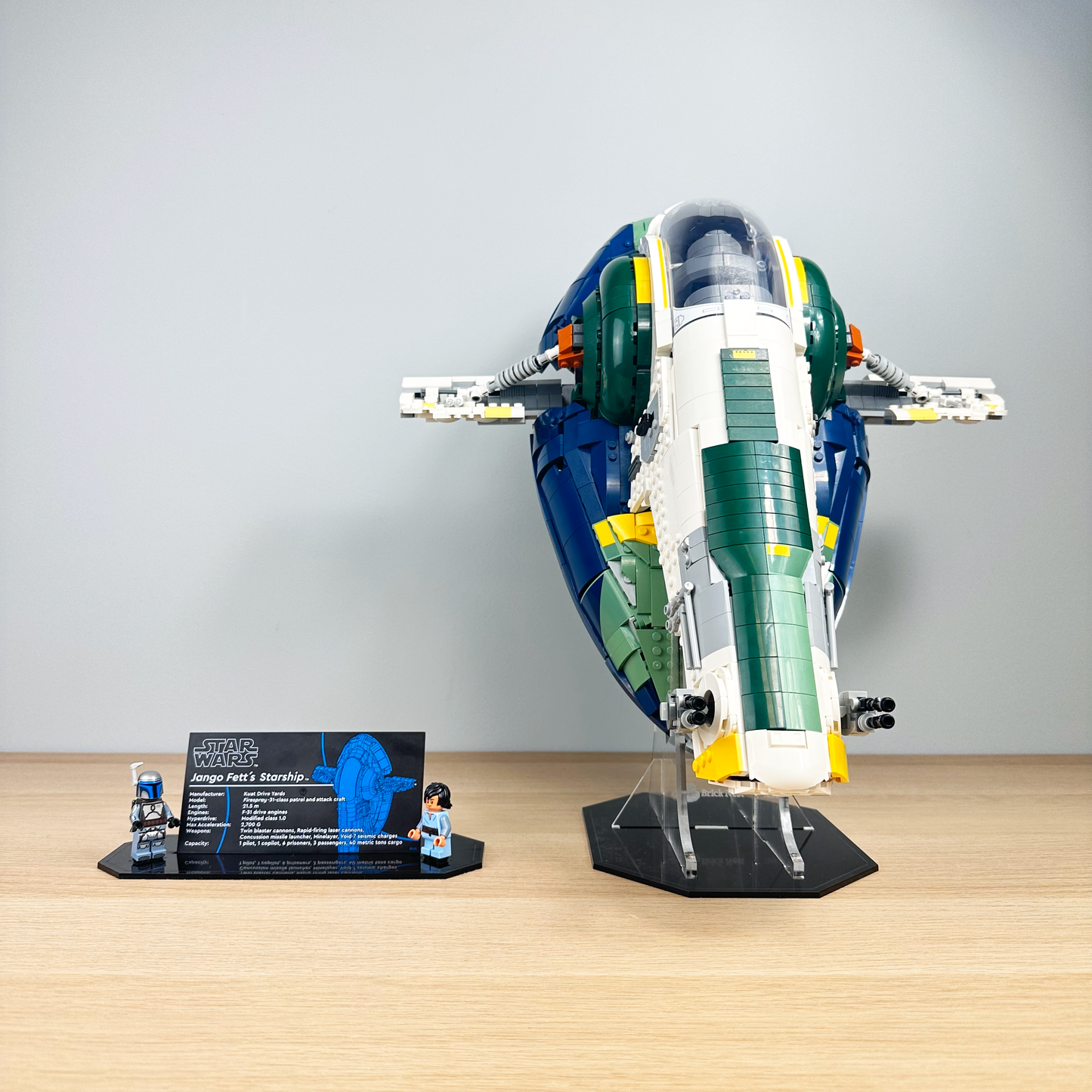 Acrylic Display Stand with Black Base compatible with Lego Jango Fett's Starship (75409)